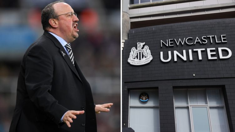 Split image of Rafael Benitez of Newcastle United looks on during the Premier League match between Newcastle United and Liverpool and a statue of B...