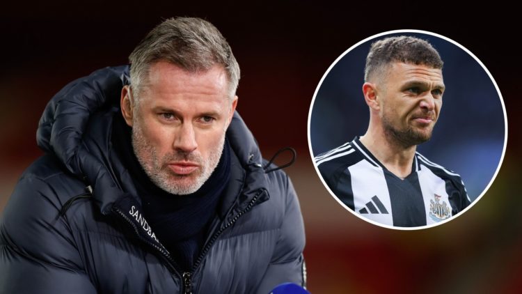 Sky Sports TV pundit Jamie Carragher during the Premier League match between Nottingham Forest and Tottenham Hotspur. Inset, Kieran Trippier of New...