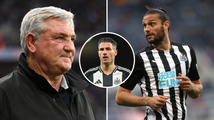 Newcastle United's Fabian Schar during the Premier League match between Manchester United FC and Newcastle United FC. Andy Carroll of Newcastle Uni...