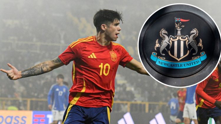 Antonio Cordero of Spain celebrates after scoring his team's second goal from a penalty during the UEFA European U19 Championship Elite Round Group...