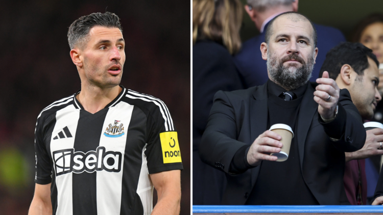Split image of Newcastle United player Fabian Schar and sporting director Paul Mitchell.