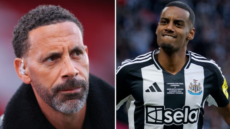 Split image of TNT Sports pundit Rio Ferdinand during the UEFA Europa League 2024/25 Quarter Final Second Leg match between Manchester United and O...