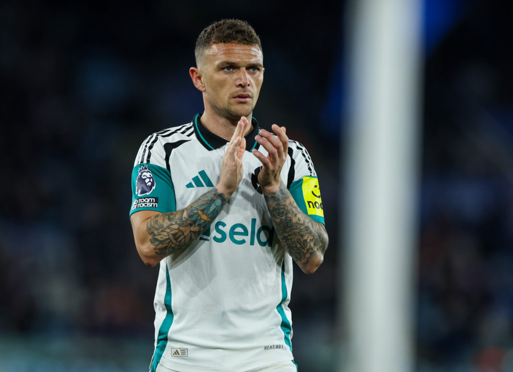 Kieran Trippier applauds Newcastle United fans after the win against Leicester City.