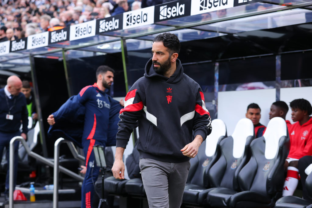 Ruben Amorim on the touchline during a Premier League game between Newcastle United and Manchester United.