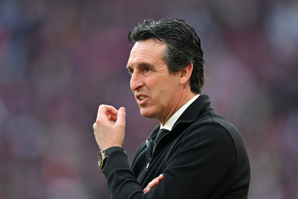 Unai Emery looks on during Aston Villa's game against Crystal Palace.