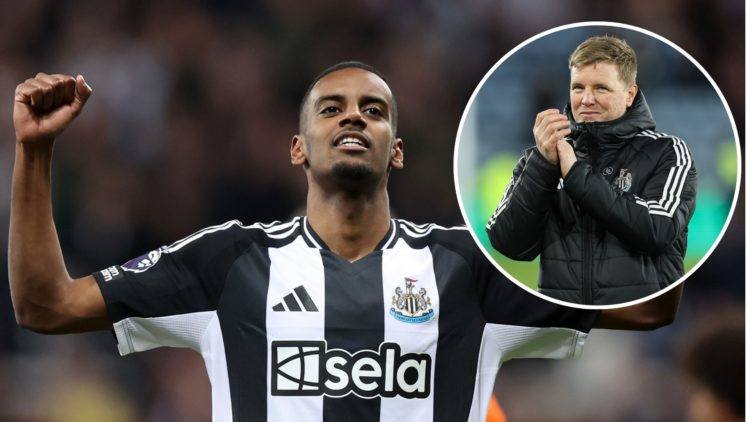 Alexander Isak of Newcastle United celebrates scoring his team's fifth goal during the Premier League match between Newcastle United FC and Crystal...