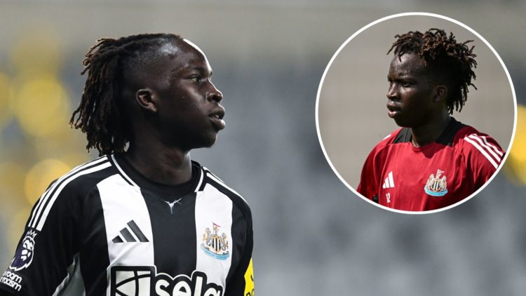 Garang Kuol of Newcastle United celebrates scoring Newcastle United's sixth goal of the game during the Premier League 2 match between Newcastle Un...