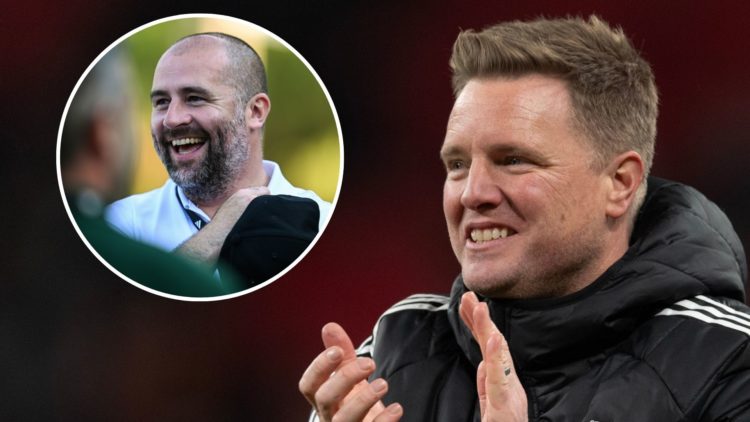 Newcastle United manager Eddie Howe celebrates after the Carabao Cup Final between Liverpool and Newcastle United. Inset, Newcastle United Sporting...