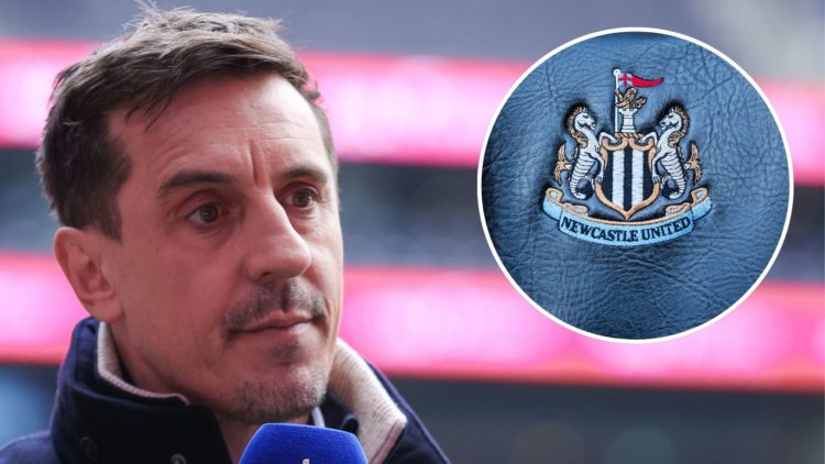 Sky Sports pundit Gary Neville looks on prior to the Premier League match between Tottenham Hotspur FC and Manchester United. Inset, a Newcastle Un...