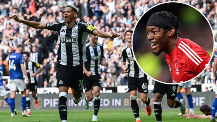 William Osula of Newcastle United (18) celebrates after scoring Newcastle's third goal during the Premier League match between Newcastle United FC ...