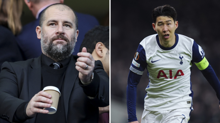 Split image of Newcastle United sporting director Paul Mitchell and Tottenham's Heung-Min Son.