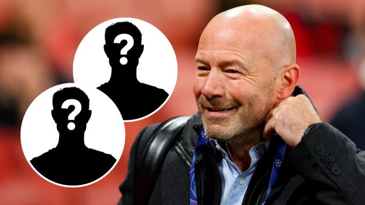 Alan Shearer looks on prior to the UEFA Champions League 2024/25 League Phase MD3 match between Arsenal FC and FC Shakhtar Donetsk. Inset: two myst...