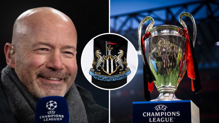 Alan Shearer working as a pundit before the UEFA Champions League 2024/25 League Knockout Play-off first leg match between Manchester City and Real...