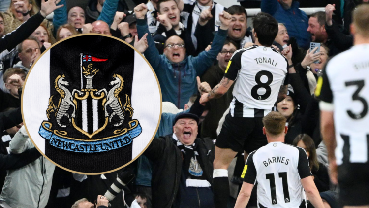 Sandro Tonali of Newcastle United celebrates scoring his team's second goal with the home fans during the Premier League match between Newcastle Un...