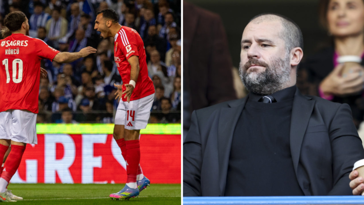 Split image of Benfica striker Vangelis Pavlidis and Newcastle United sporting director Paul Mitchell.