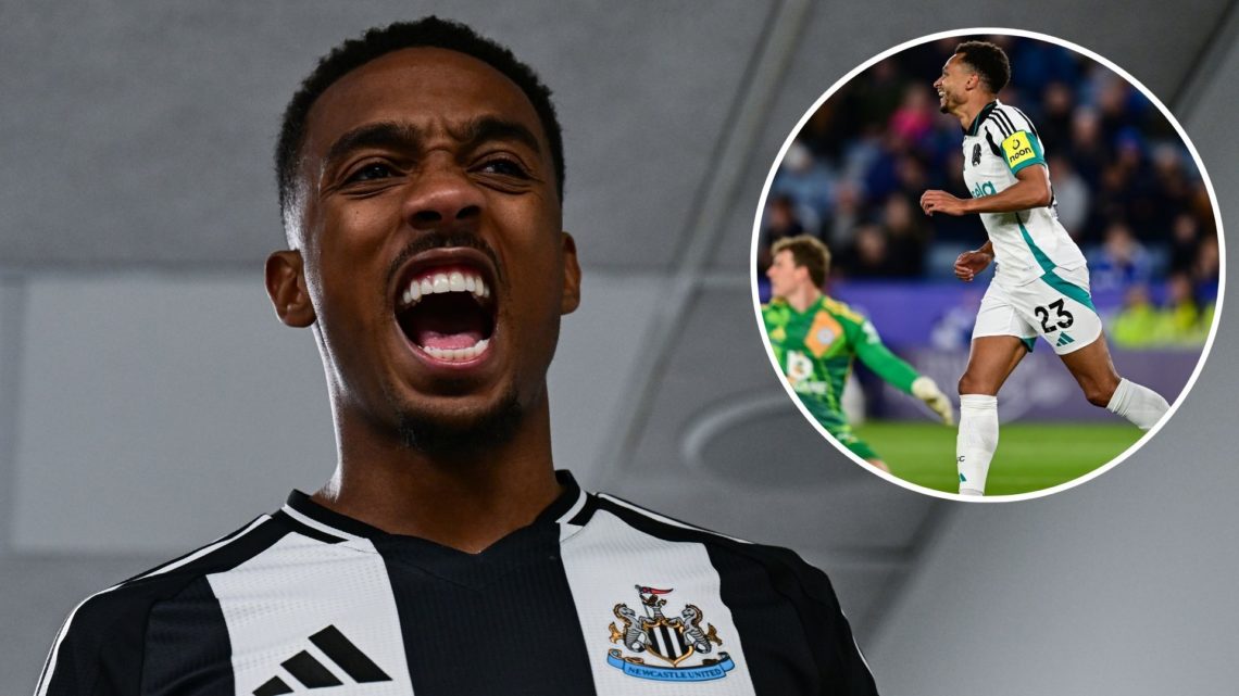 Joe Willock of Newcastle United (28) following the Premier League match between Newcastle United FC and Brentford. Inset, Jacob Murphy of Newcastle...