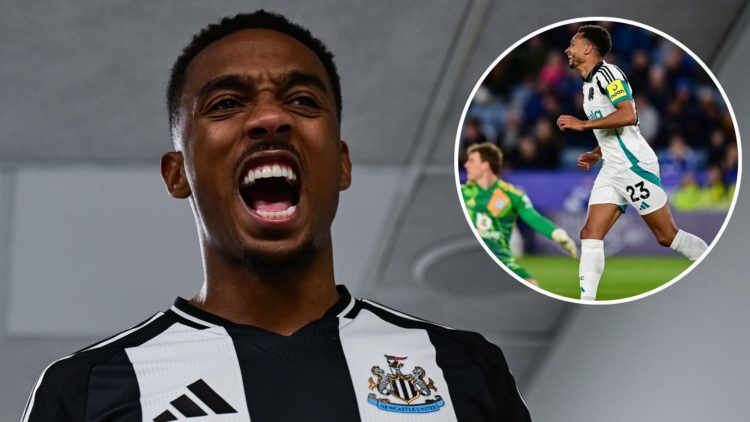 Joe Willock of Newcastle United (28) following the Premier League match between Newcastle United FC and Brentford. Inset, Jacob Murphy of Newcastle...