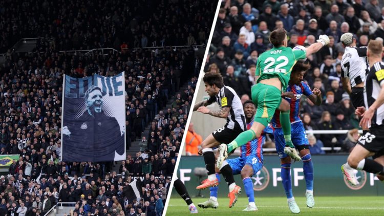 Split image of Newcastle United fans at St James' Park and goalkeeper Nick Pope