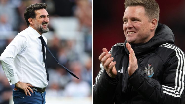 Split image of Newcastle United owner Yasir Al-Rumayyan and manager Eddie Howe.