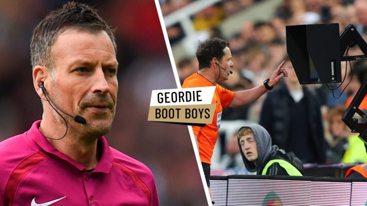 Split image of former Premier League referee Mark Clattenburg and VAR at St James' Park.