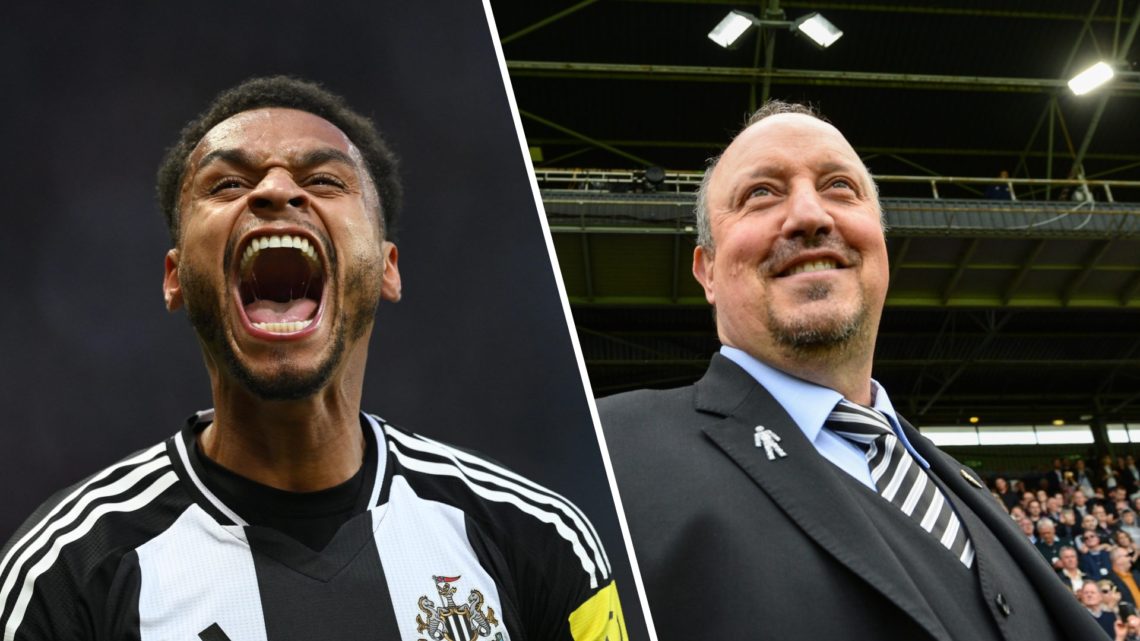 Jacob Murphy celebrates after scoring for Newcastle United, Rafa Benitez managing Newcastle United