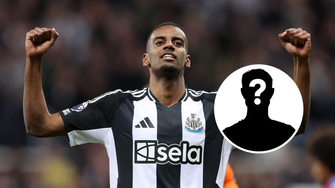 Alexander Isak celebrates scoring for Newcastle United, mystery player