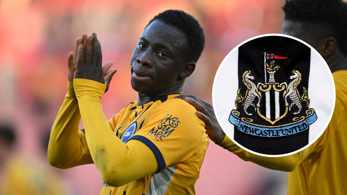 Yankuba Minteh applauds Brighton fans, Newcastle United badge