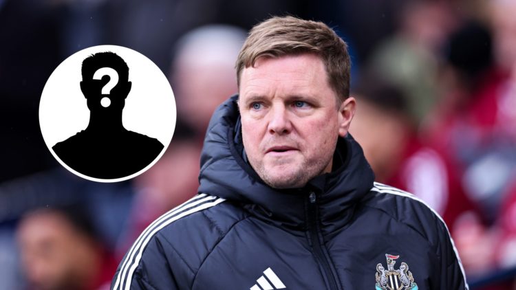 Eddie Howe the head coach / manager of Newcastle United during the Premier League match between Manchester City FC and Newcastle United FC. Inset: ...