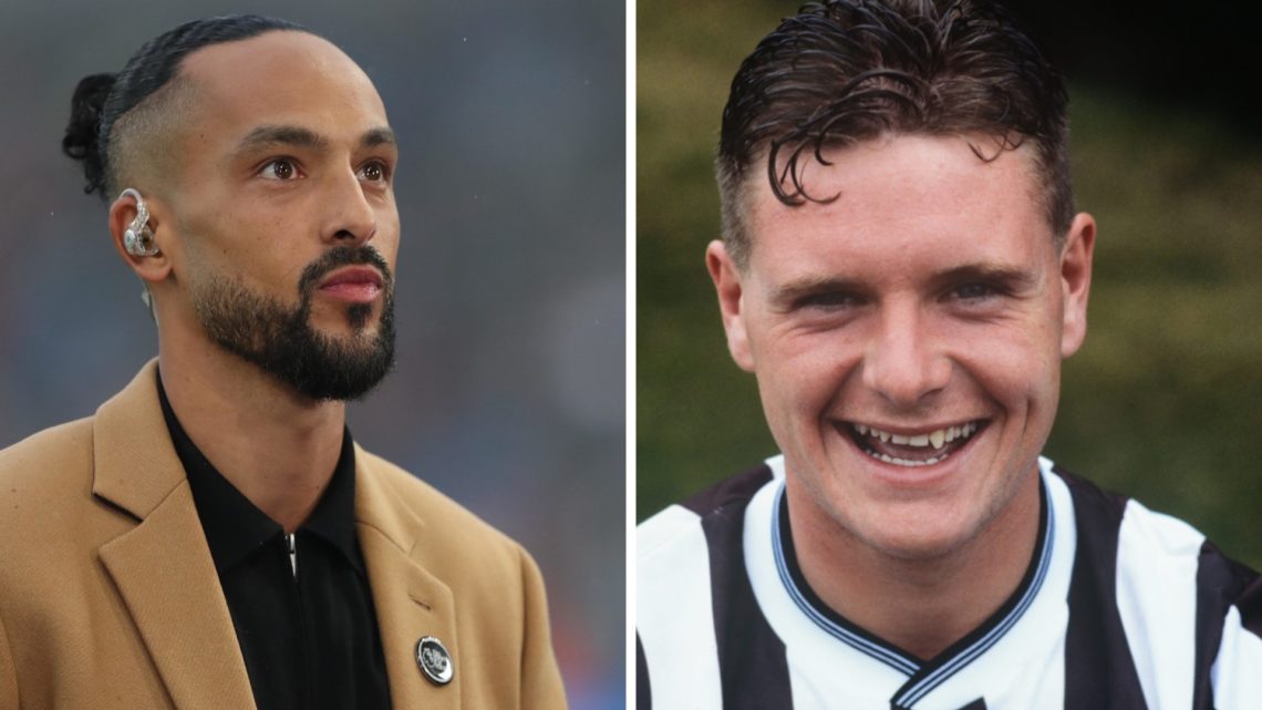 Theo Walcott on punditry duty, Paul Gascoigne smiles in a Newcastle United shirt.
