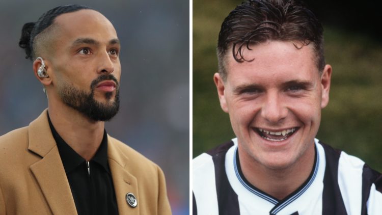 Theo Walcott on punditry duty, Paul Gascoigne smiles in a Newcastle United shirt.