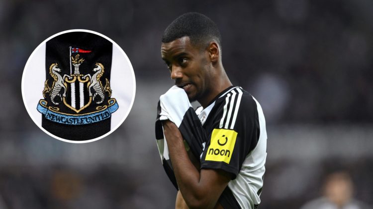 Alexander Isak of Newcastle United reacts during the Premier League match between Newcastle United FC and Crystal Palace FC. Inset: The Newcastle U...
