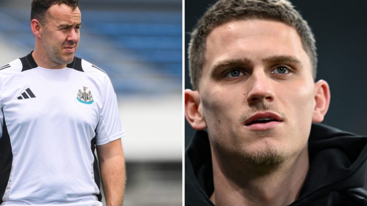 James Bunce in Newcastle United training. Sven Botman before Newcastle play Arsenal.