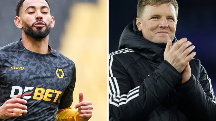Matheus Cunha warming up for Wolves. Eddie Howe applauding the Newcastle United fans.
