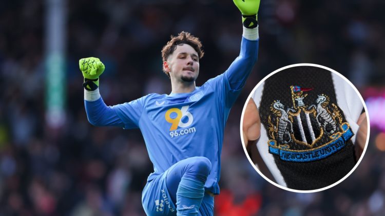 James Trafford playing for Burnley, Newcastle United club badge