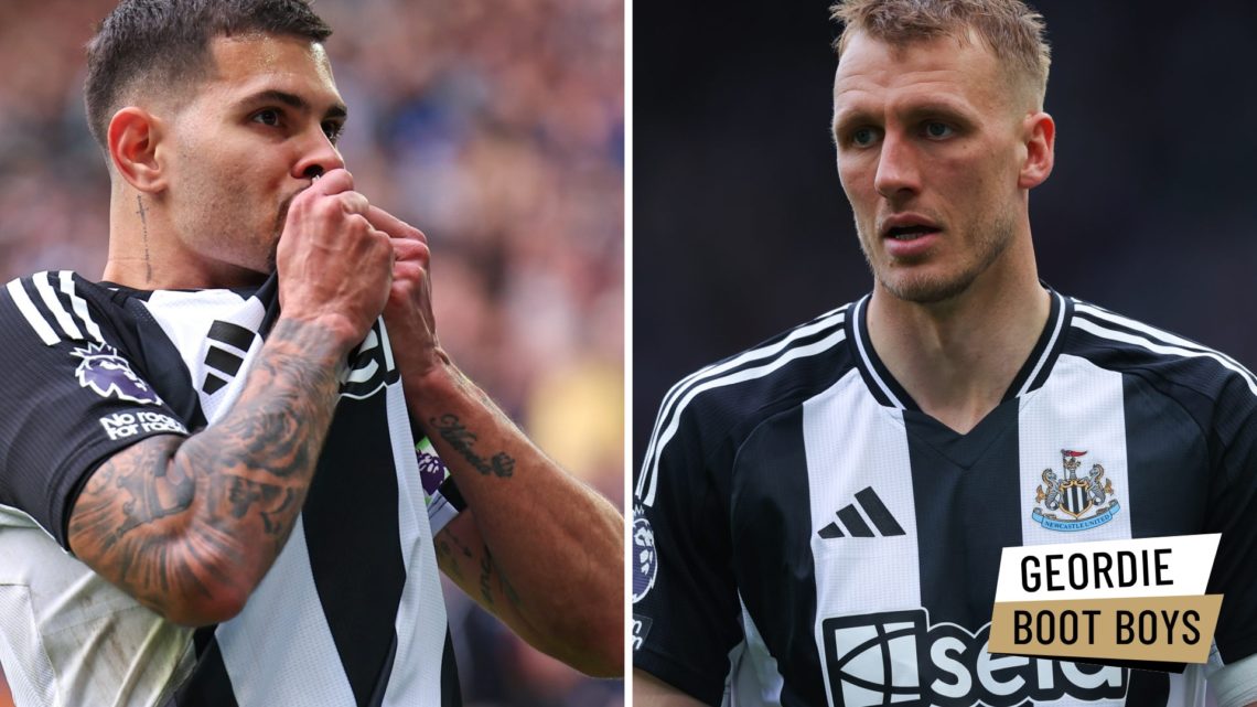 Bruno Guimaraes playing for Newcastle United, Dan Burn playing for Newcastle United