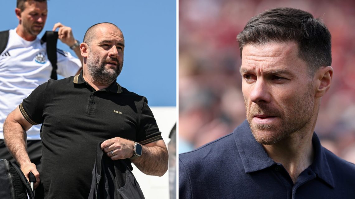 Newcastle United sporting director Paul Mitchell getting off a plane. Xabi Alonso managing Bayer Leverkusen.