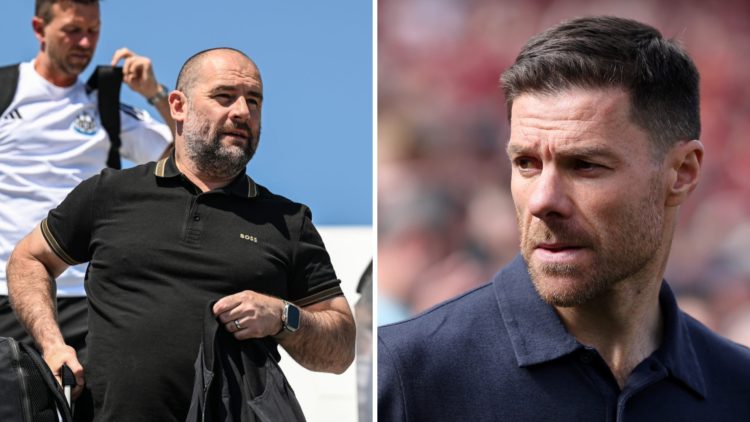 Newcastle United sporting director Paul Mitchell getting off a plane. Xabi Alonso managing Bayer Leverkusen.