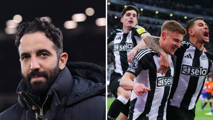 Split image of Manchester United manager Ruben Amorim and Newcastle United players