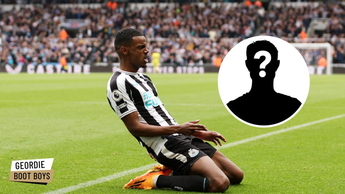 Alexander Isak celebrates scoring against Spurs in 2023, mystery player