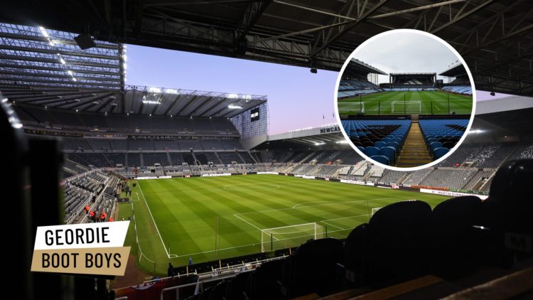 Split image of Newcastle United stadium St James' Park and Aston Villa's venue Villa Park.