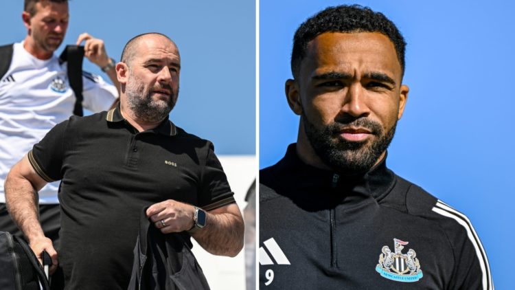 Newcastle United sporting director Paul Mitchell getting off a plane. Callum Wilson in Newcastle United training.