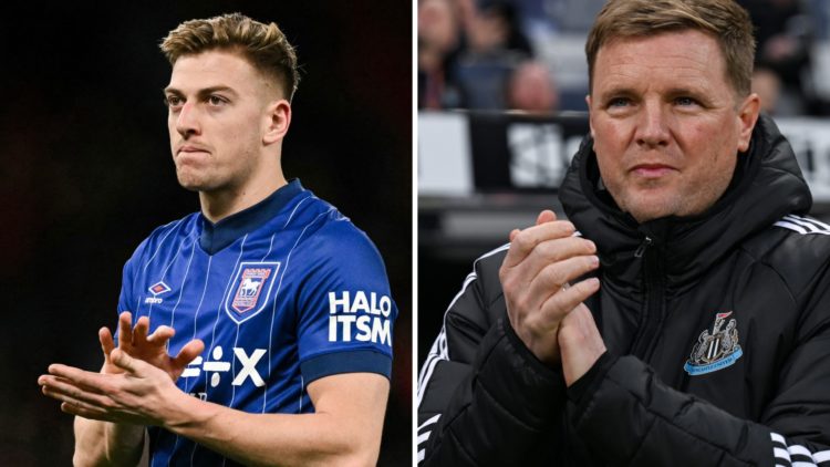 split image of Ipswich Town striker Liam Delap and Newcastle United manager Eddie Howe.