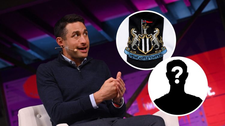 Football journalist David Ornstein talking, general image of Newcastle United badge