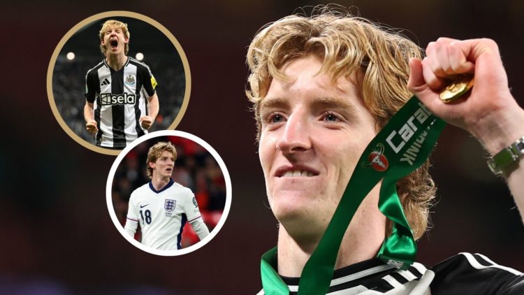 Collage of Anthony Gordon of Newcastle United and England.