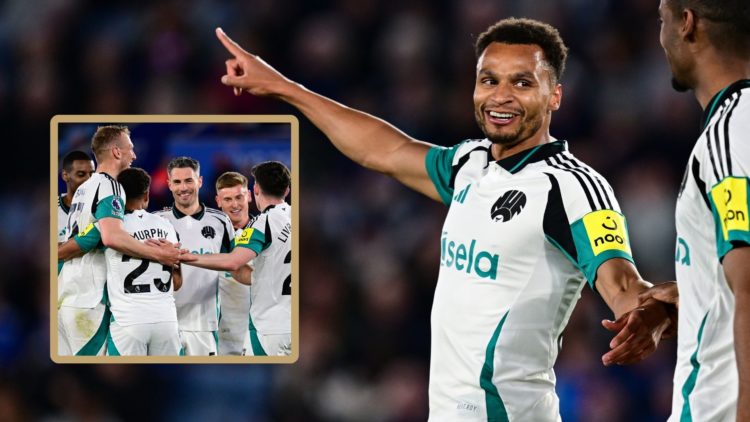 Jacob Murphy celebrates a goal. Inset: Newcastle United players celebrate.