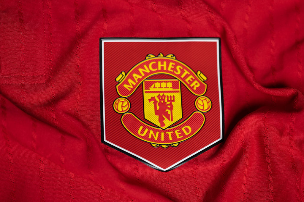 Close-up shot of the Manchester United badge.
