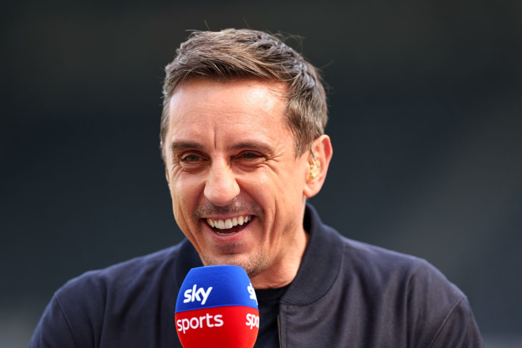 Gary Neville during punditry before a Newcastle United game at St James' Park.