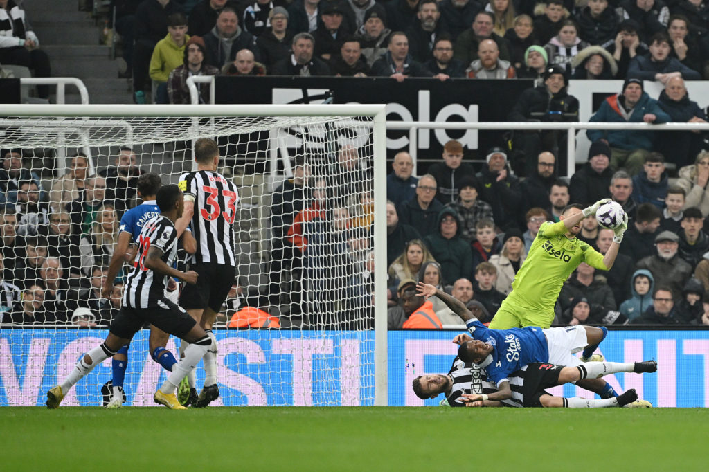 Ashley Young of Everton is brought down by Paul Dummett of Newcastle United and a penalty kick was subsequently awarded following a VAR review.
