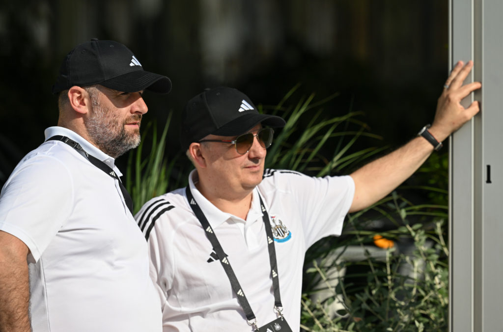 Paul Mitchell and Darren Eales watch on during Newcastle United's pre-season trip to Adidas HQ in Germany.