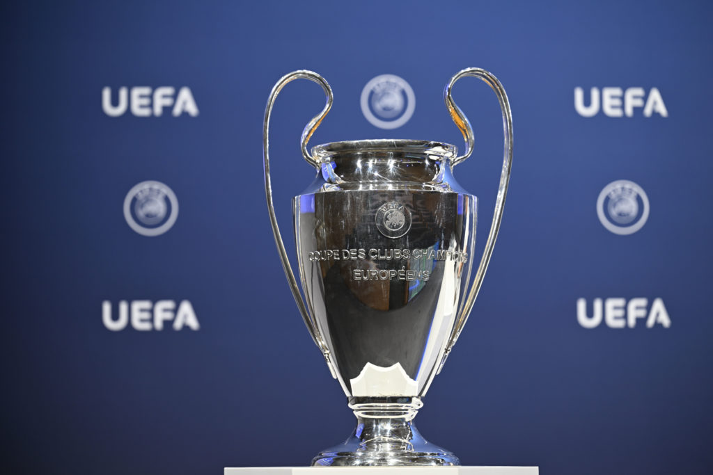 A view of the Champions League trophy.